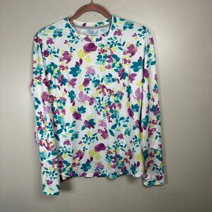 Coolibar Match Point Tee Floral Women's Medium Long Sleeve Tee Top UPF 50+
